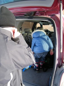 Bryce getting Ready for his first Skating lession in the back of the Van